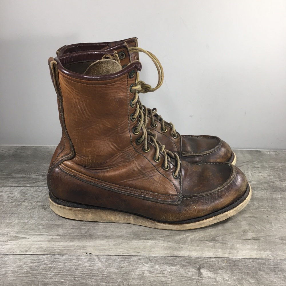 Vintage Red Wing Irish Setter 877 8-Inch Moc Toe Leather Work Mens Boots Size 9